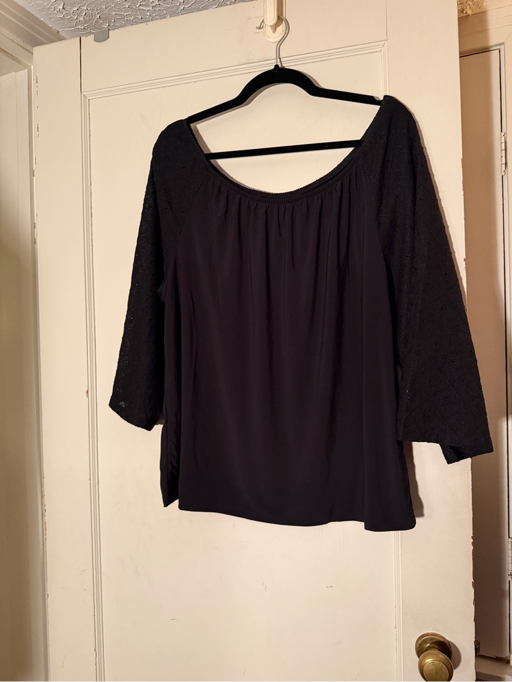 Attitudes by Renee Black Scoop Neck Tunic with Lace 3/4 Sleeves